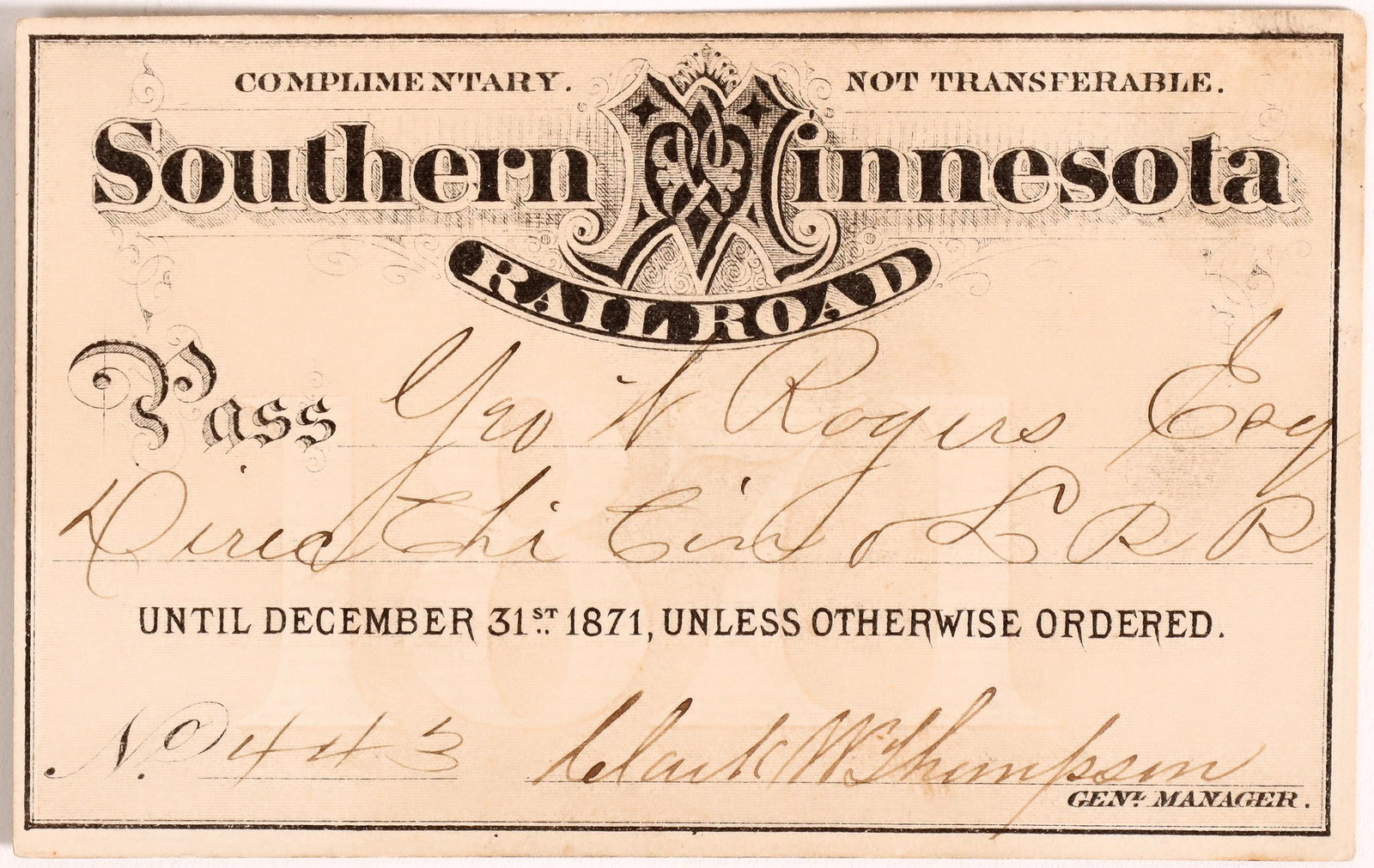Southern Minnesota Railroad Annual Pass [160220] (1 of 2)