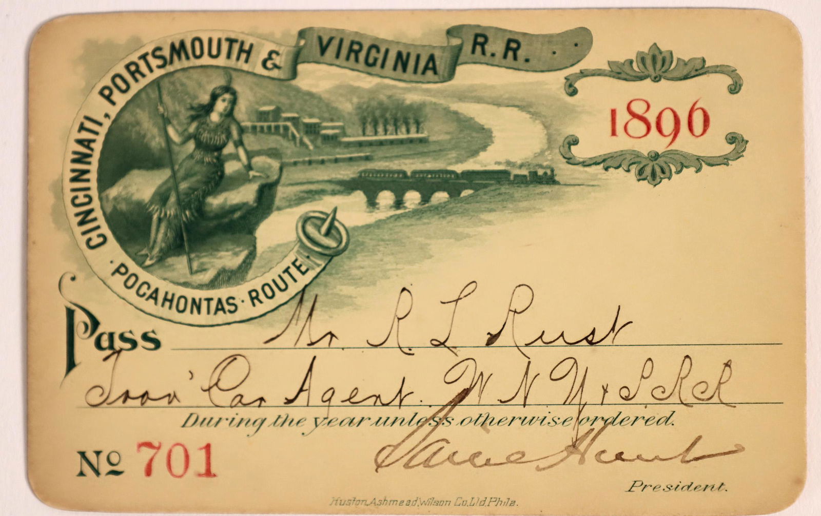 Cincinnati, Portsmouth & Virginia Railroad Annual Pass [160210] (1 of 2)
