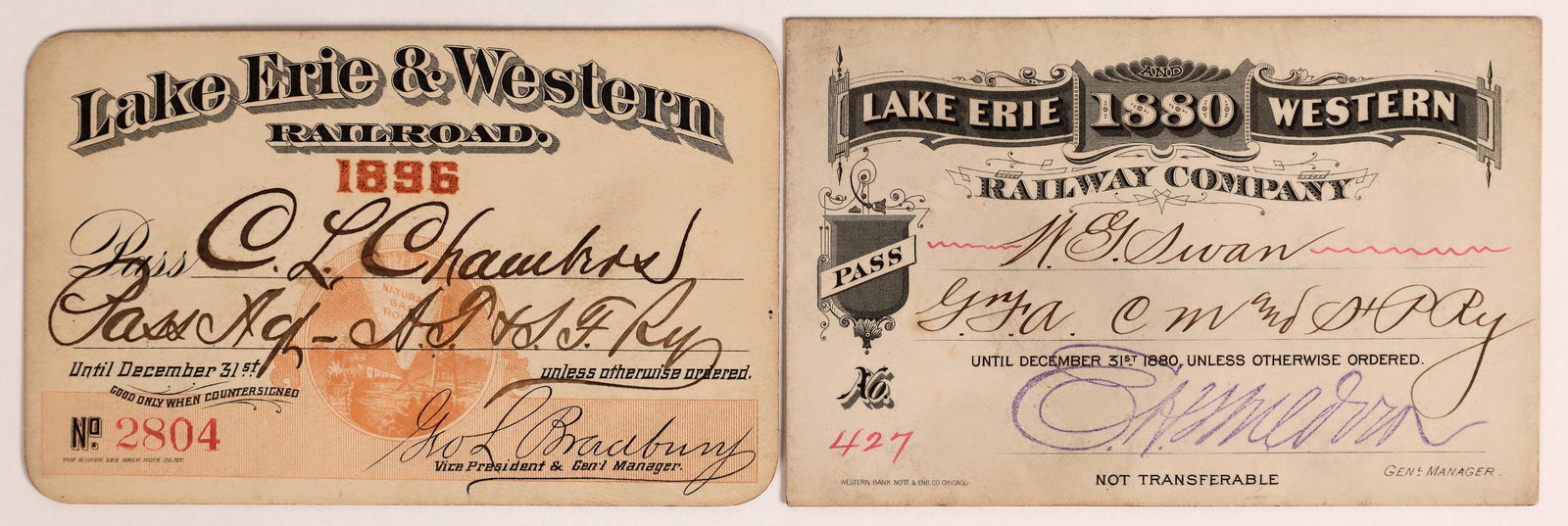 Lake Erie & Western Railroad Annual Passes [155797] (1 of 2)
