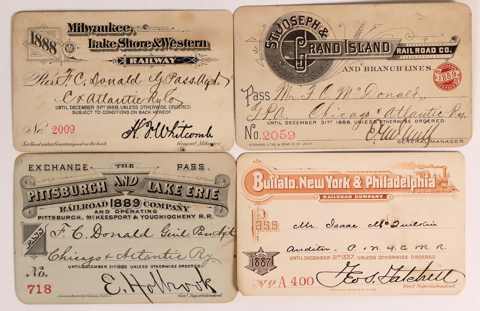 1880s Midwest & Eastern US Railroad Annual Pass Group [155812] (1 of 2)