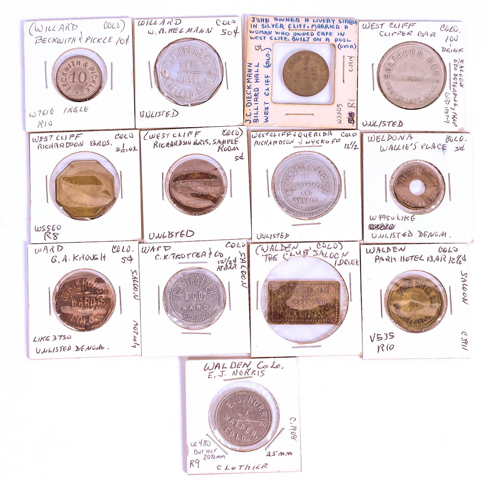 Colorado Tokens "W" Towns (13) [156592] (1 of 2)