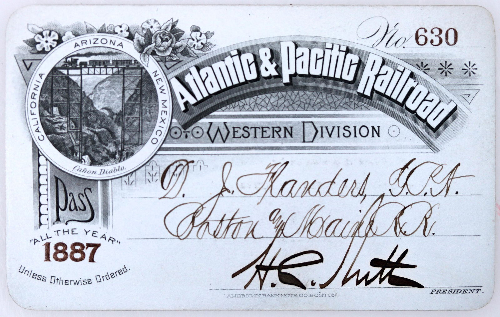Atlantic & Pacific Railroad Western Division Annual Pass [154183] (1 of 2)