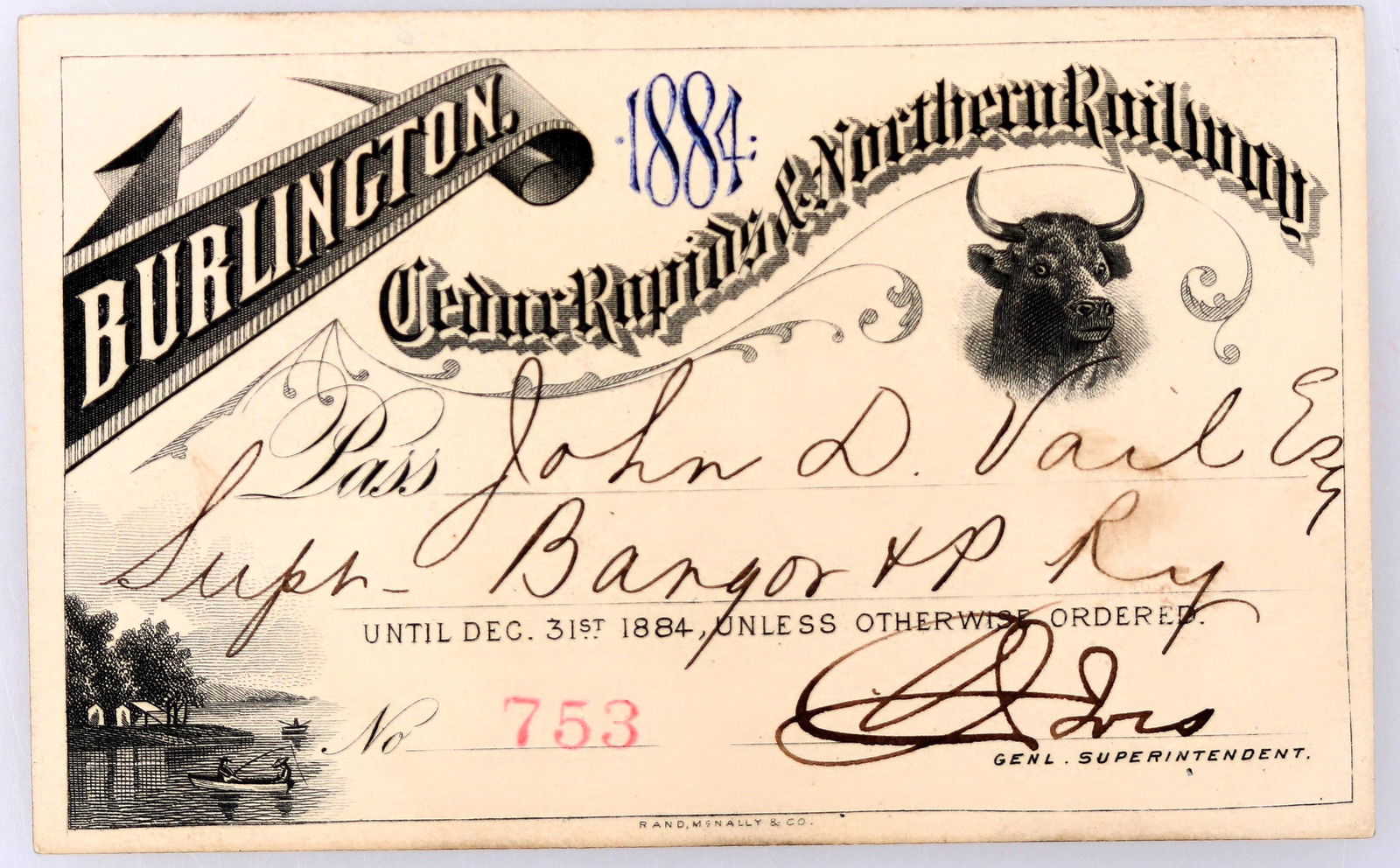 Burlington, Cedar Rapids & Northern Railway Annual Pass [154761] (1 of 2)