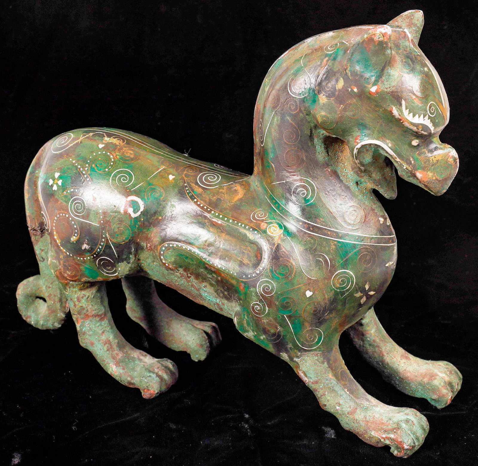 Temple Guardian Lion/Dog [124875]: Antique QiLing, or a ShiShi Lion or Foo Dog or Lion Dog known as the Guardian of the Temple. Dating back to the Han Dynasty (206 B.C.-220 A.D.), actual Asiatic lions were introduced to Chinese emperor