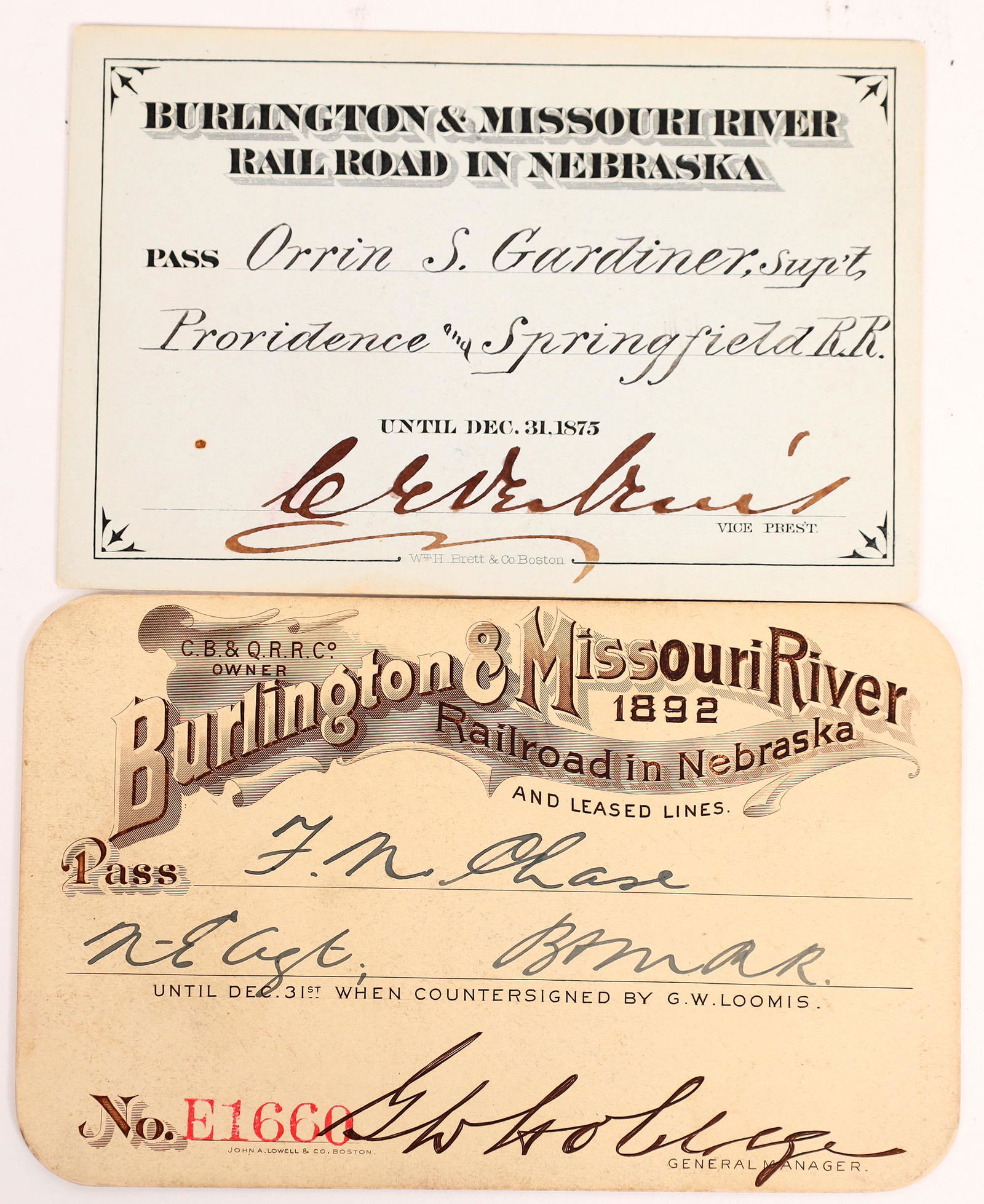 Burlington & Missouri River Railroad in Nebraska Annual Pass Pair  [167563] (1 of 2)
