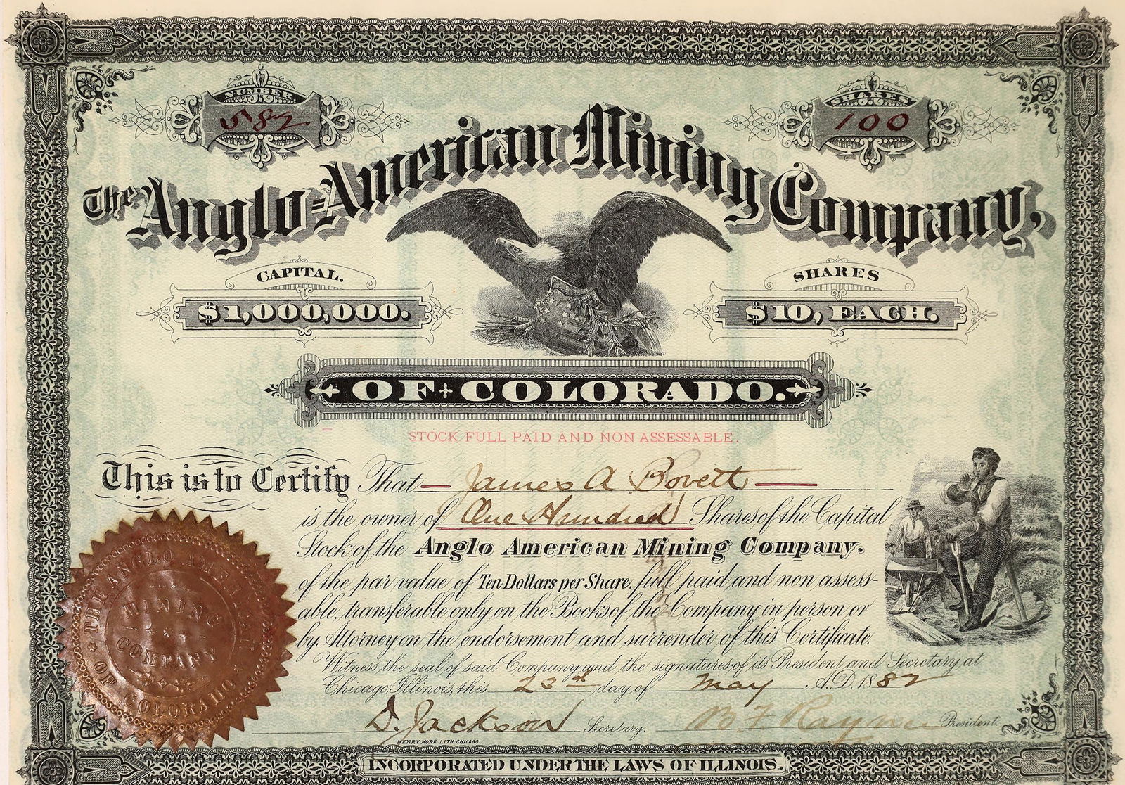 Anglo American Mining Company of Colorado Stock Certificate [165322] (1 of 1)
