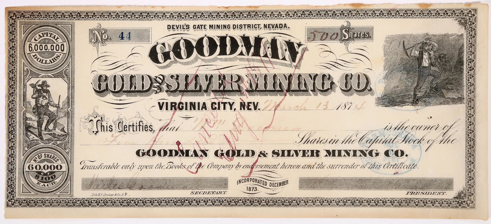 Goodman Gold & Silver Mining Co. Stock Certificate [166873] (1 of 1)