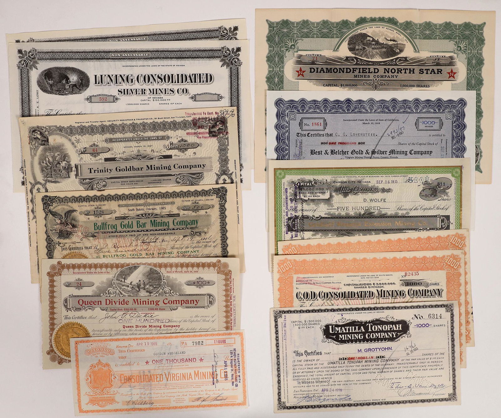 Miscellaneous Nevada Mining Stock Collection with Great Pieces [165838] (1 of 1)