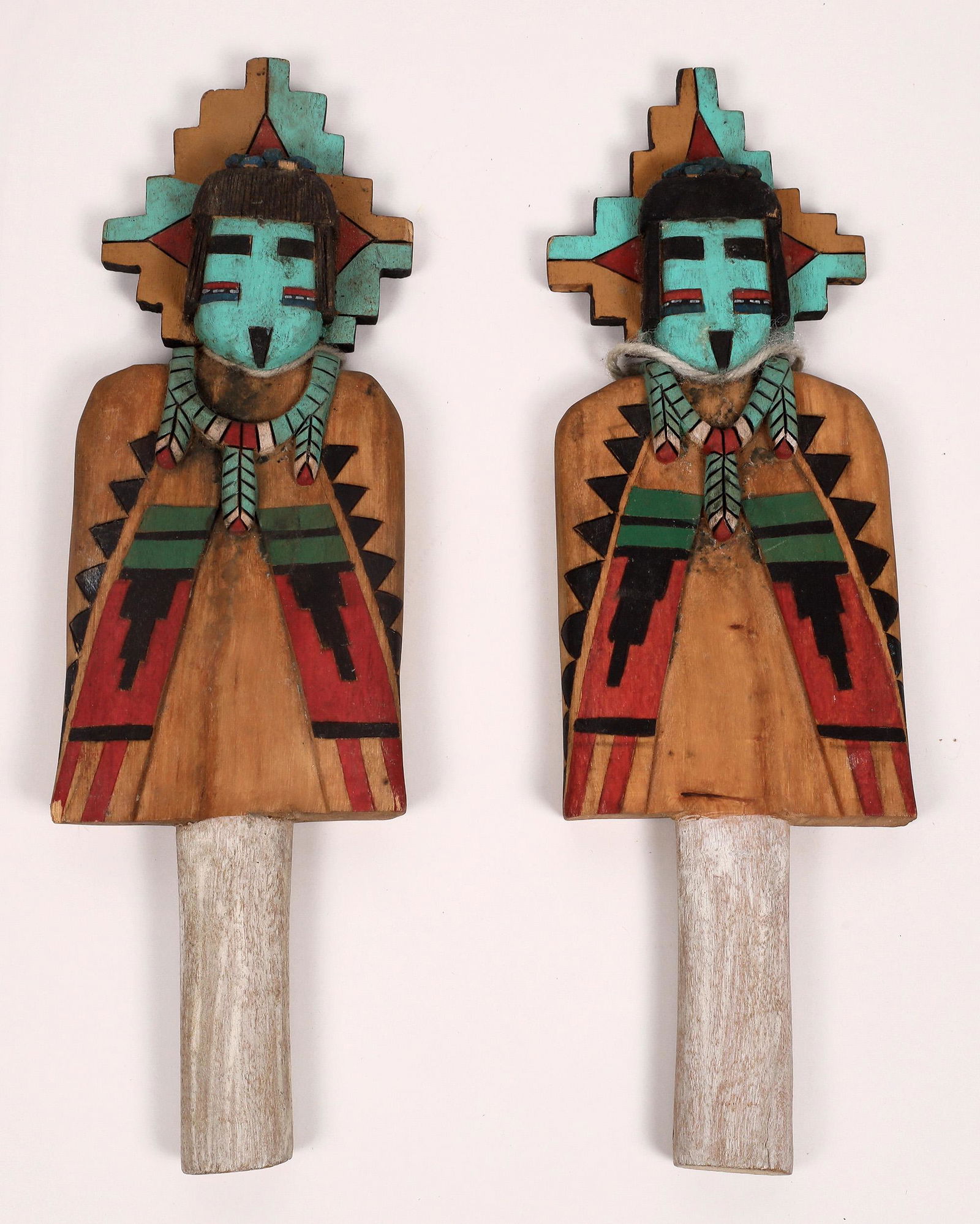 Hopi Dance Wands [167422]: Pair of Hopi Tablita dancer wands; painted willow. Dance wands are customarily carried by the women during some dances. Flat wood panels with a handle at the end.20th Century. Date: Country (if not US