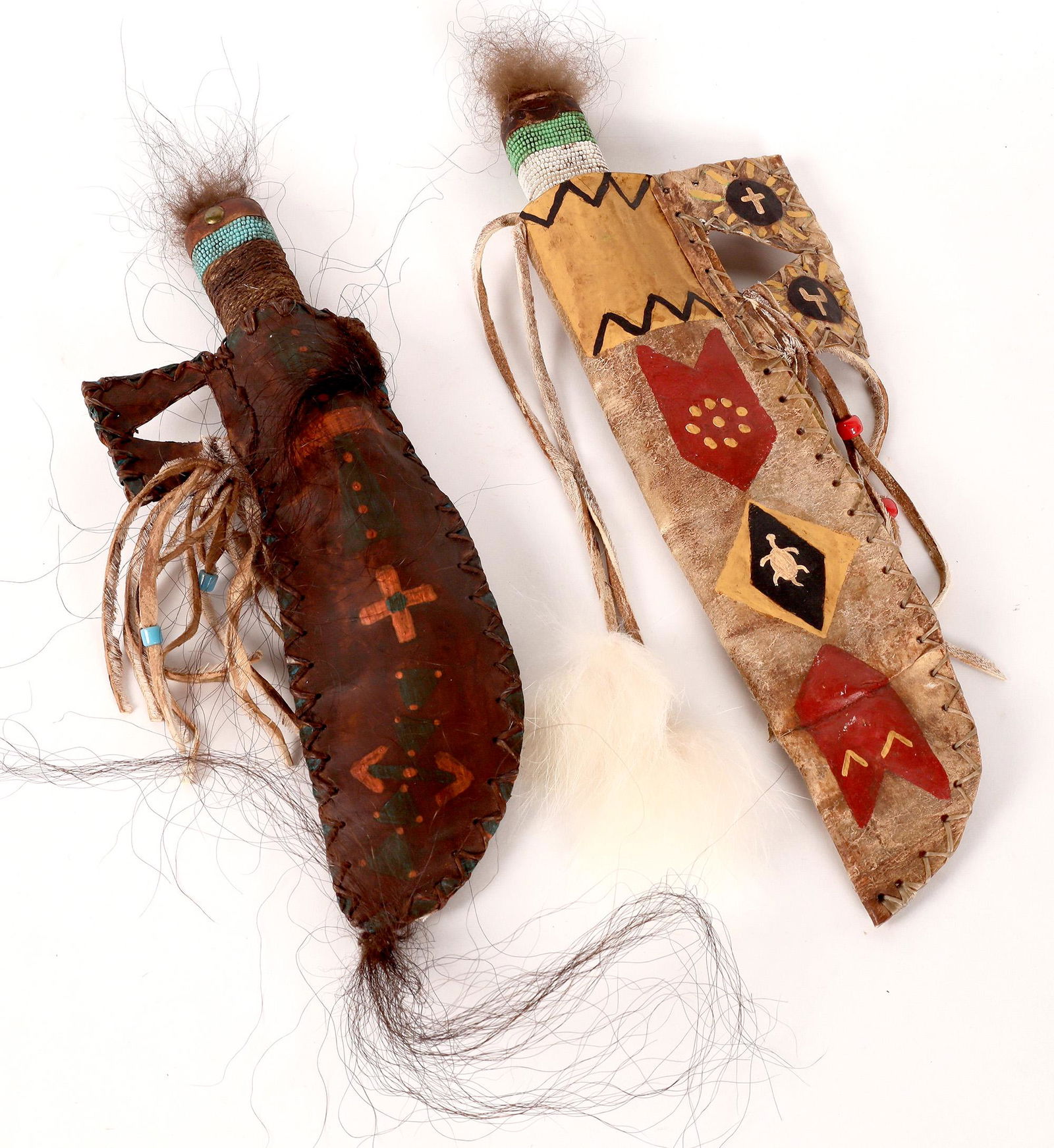 Pair of Painted Hide Reservation Knife Sheaths with Knives [167383] (1 of 2)