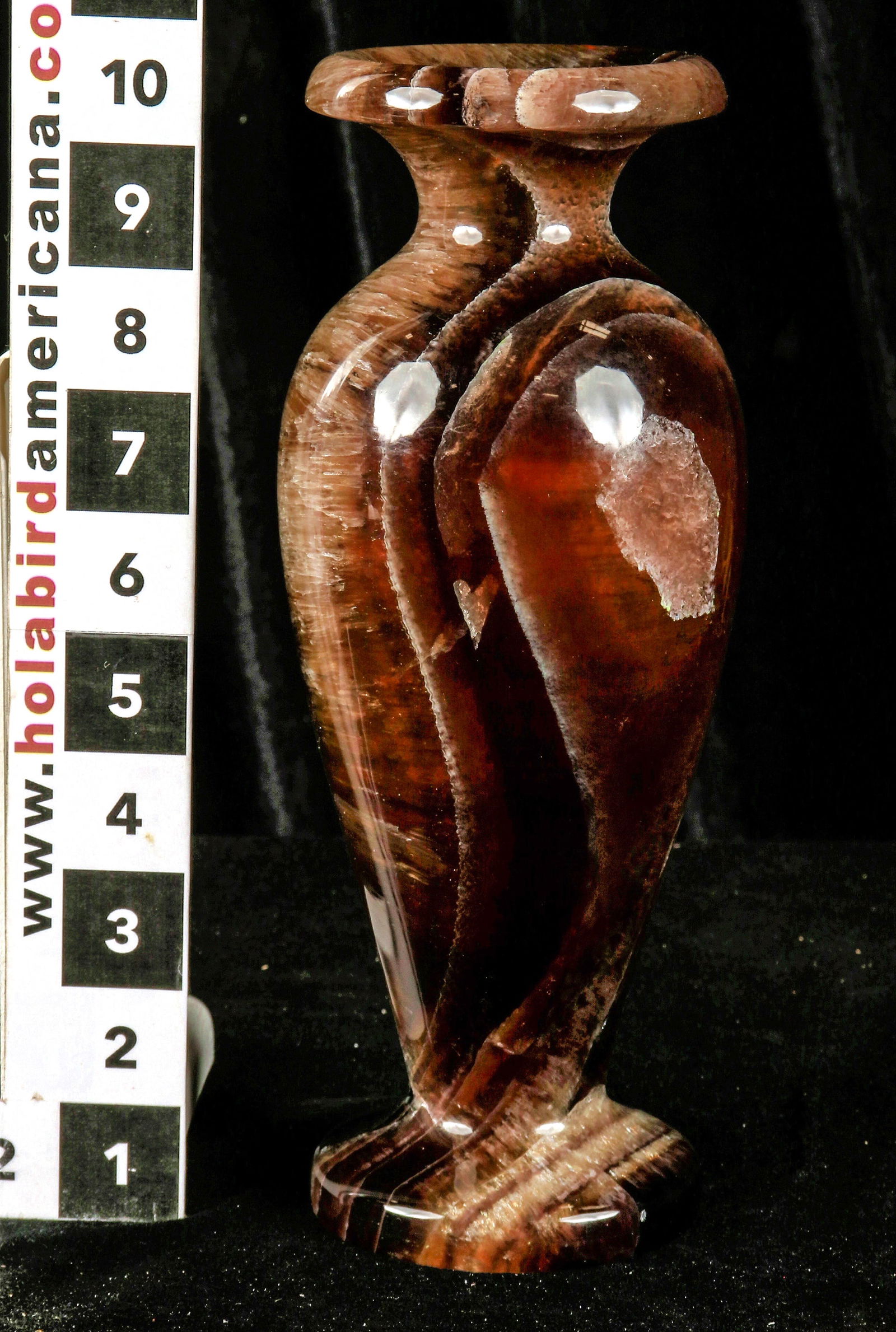 Travertine Vase [149365]: Brown travertine vase measuring 4" x 10" highly polished. Stunning! China Chunlin Zhu Collection