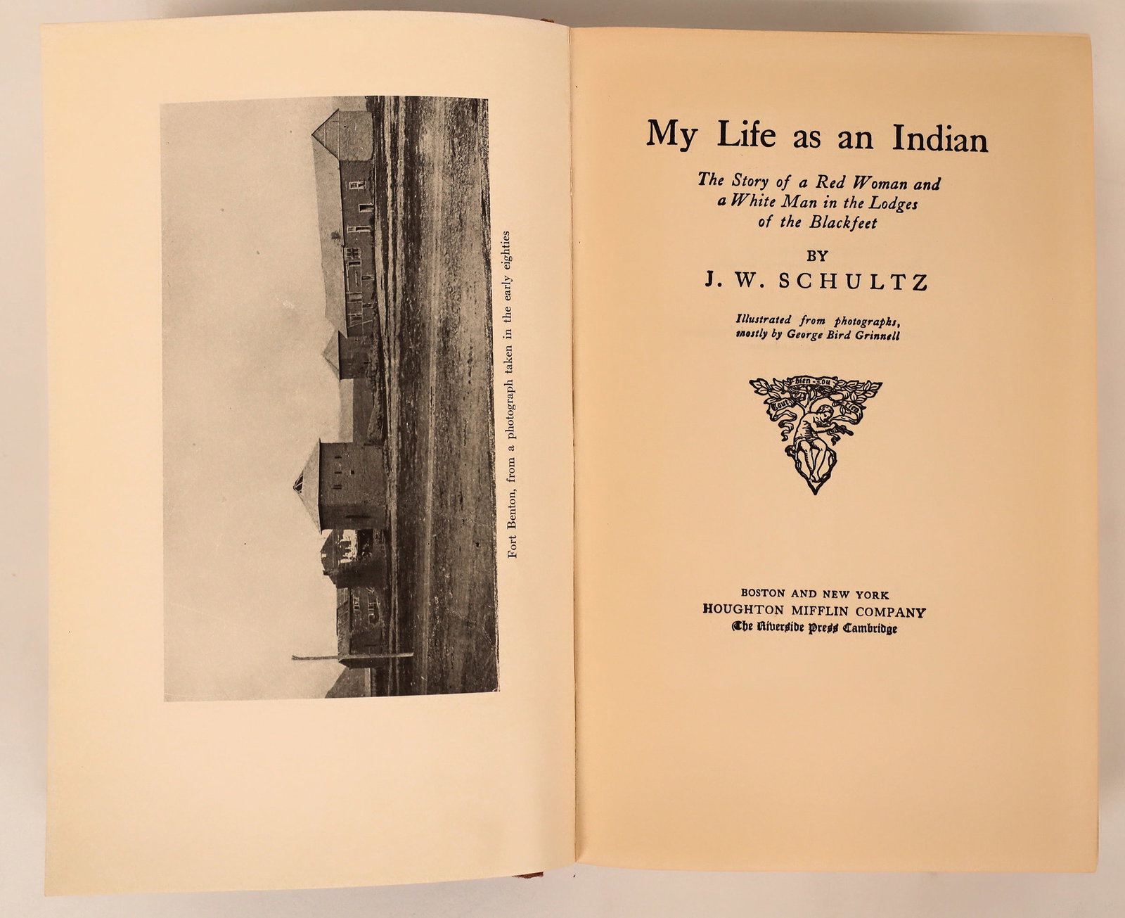 My Life As an Indian by J.W. Schultz [170314]: A book by J.W. Schultz "My Life as an Indian" tells the experiences of the author' experiences living with the Blackfeet people. Book has a 1907 copyright, is 426 pages and has some bindery separation