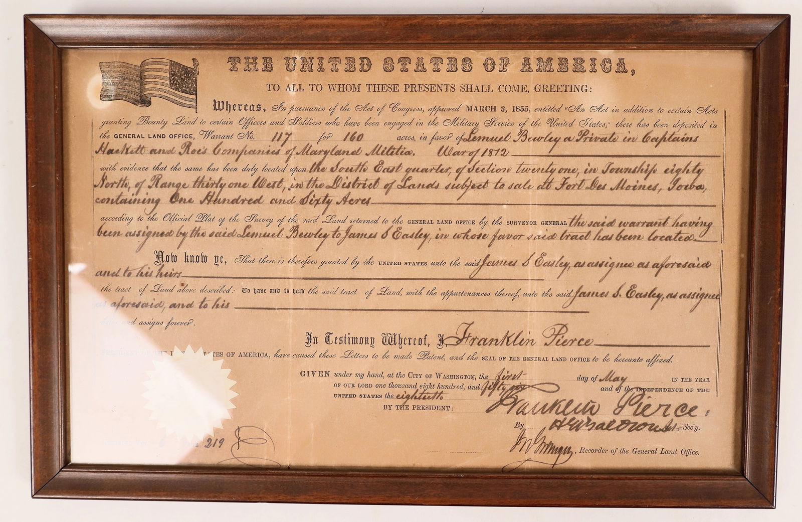 Franklin Pierce Autograph  on Land Grant  [158214] (1 of 2)