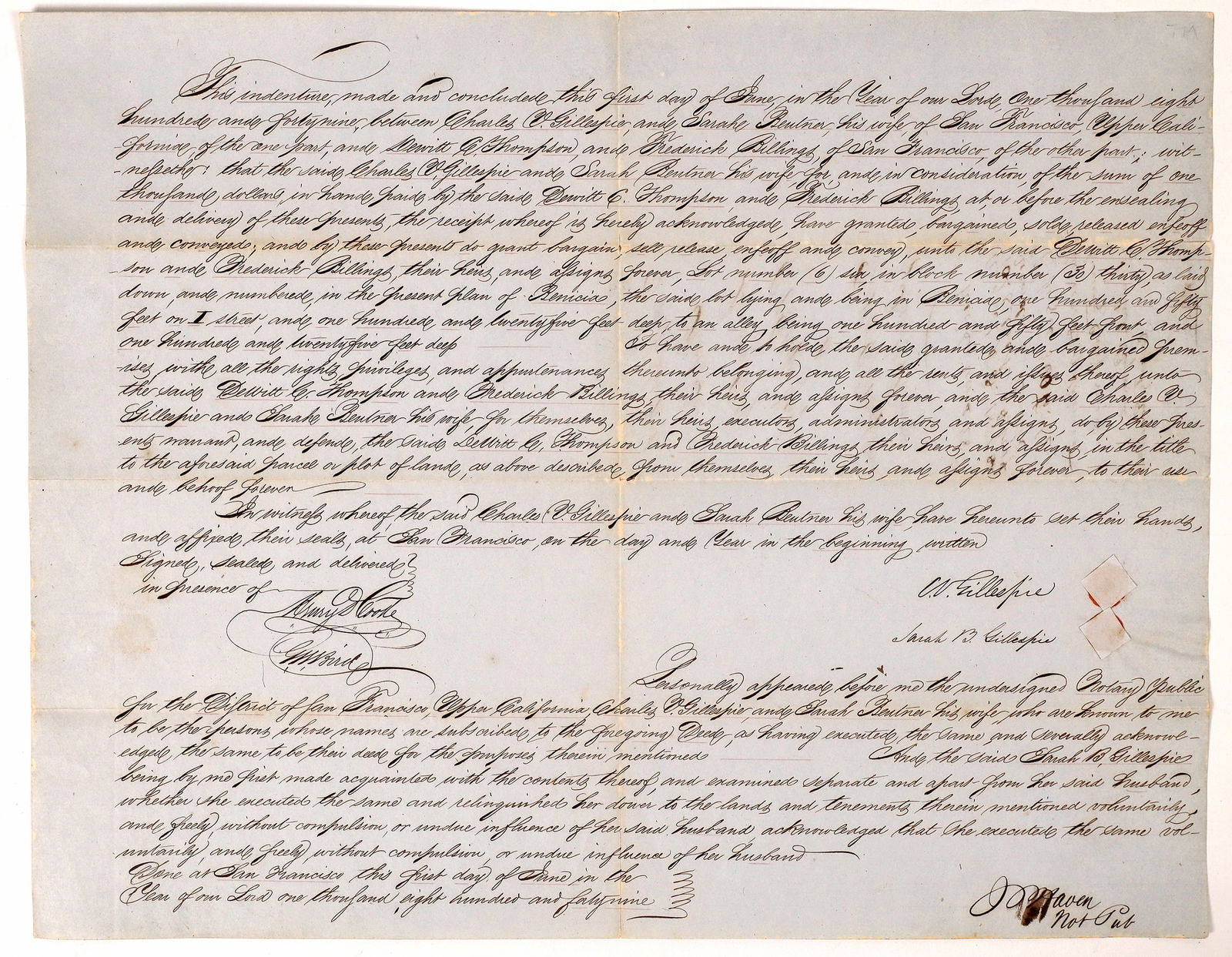 Indenture for Land Purchase at Benicia: Charles D. Gillespie  [126722] (1 of 2)