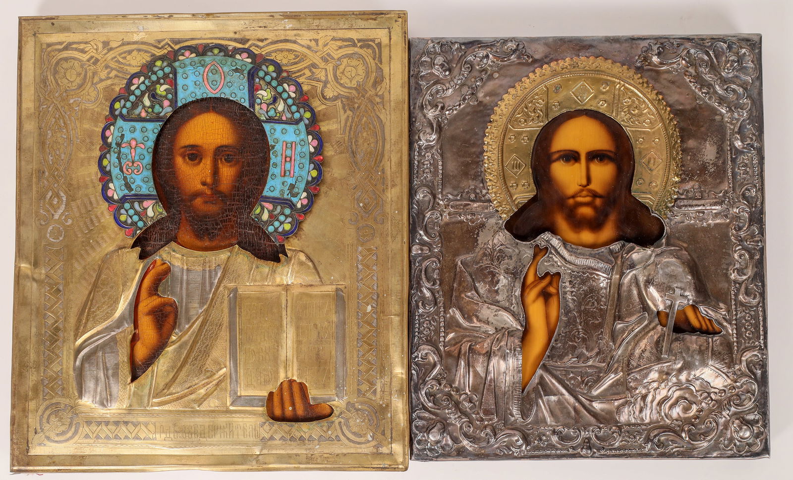 Christ Pantocrator-Two Large Antique Russian Icons    [173596] (1 of 1)