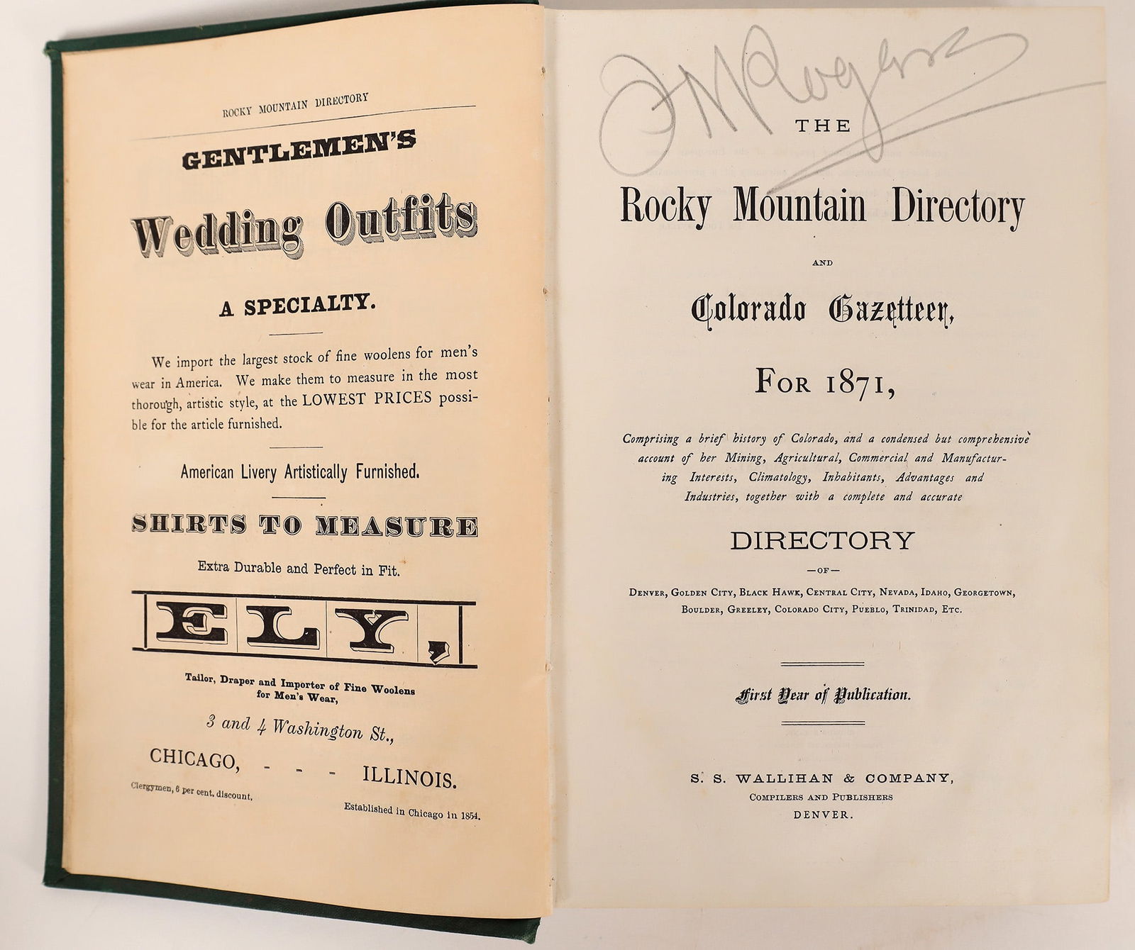 Wallihan Colorado Mines Directory, 1871  1871  [169400] (1 of 4)