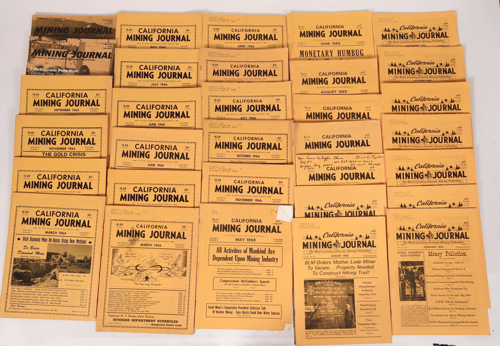 California Mining Journal, 1963-1987 [173598]: Lot (x126) of California Mining Journal. Professionals in the mining industry referred to these as 'the California Scandal Sheets'! Not all years are complete, with doubles for some issues. Breakdown 