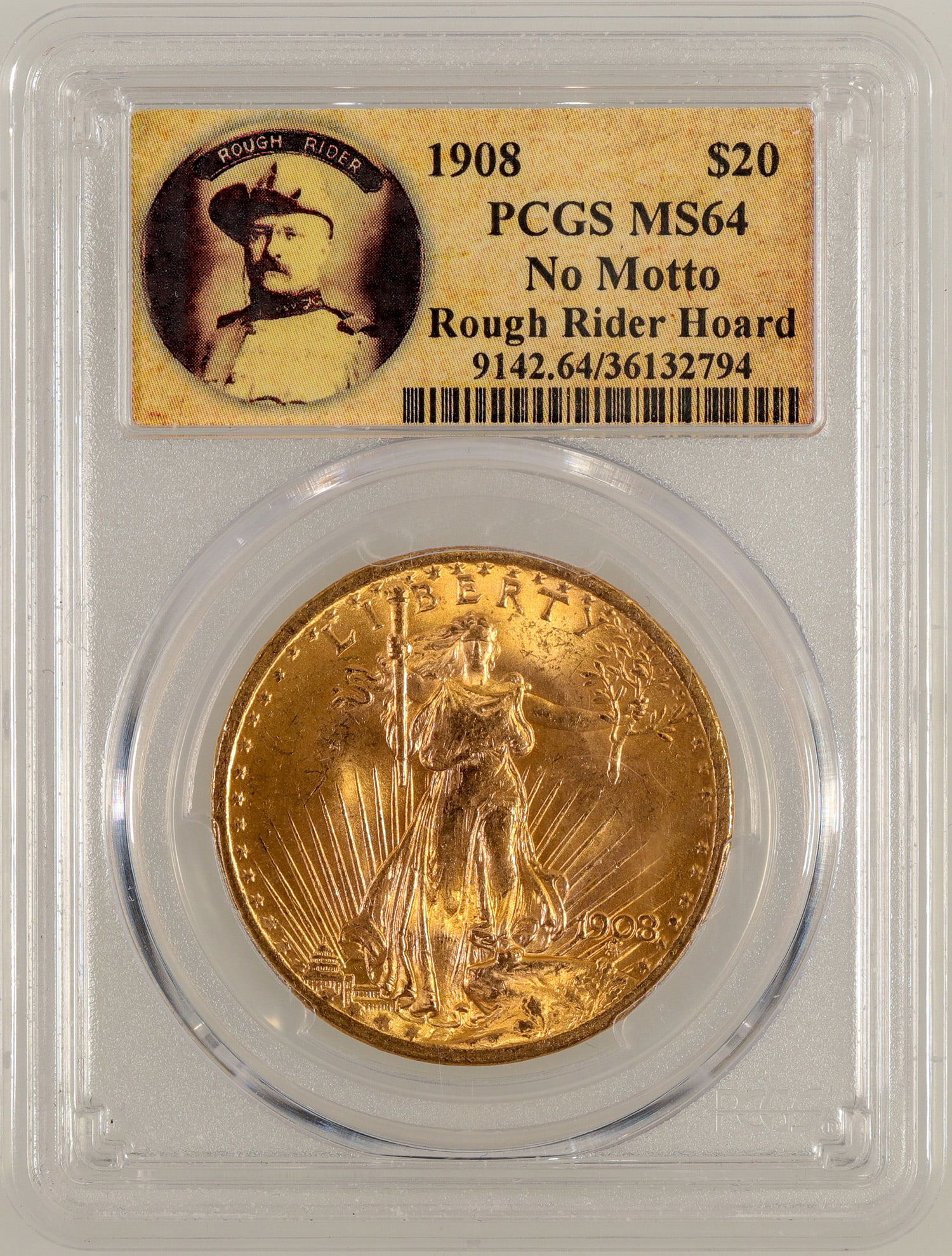 St. Gaudens $20 Gold Piece: Rough Rider Hoard 1908 [173534]