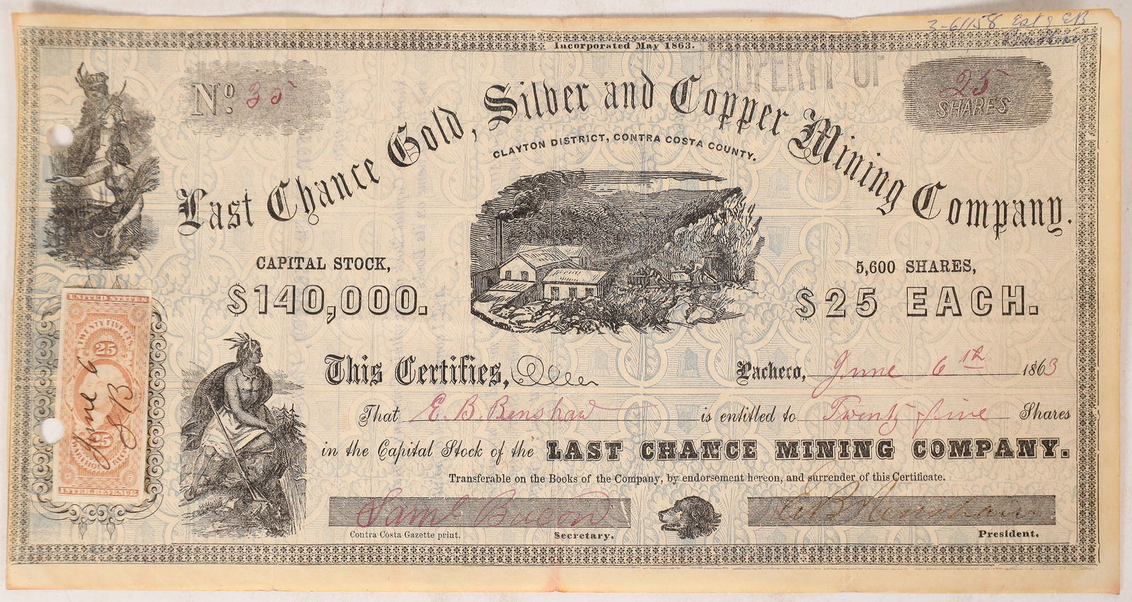 Last Chance Mining of Pacheco California  June 6, 1863  [172981] (1 of 1)