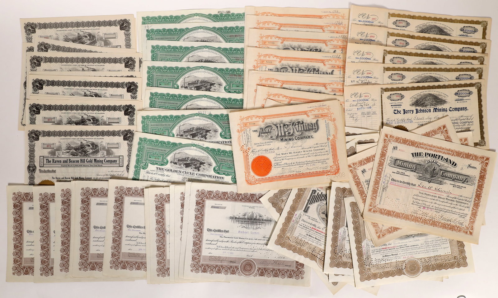 Cripple Creek Mining Stocks, 6 Different, 90 Total   [174394] (1 of 1)