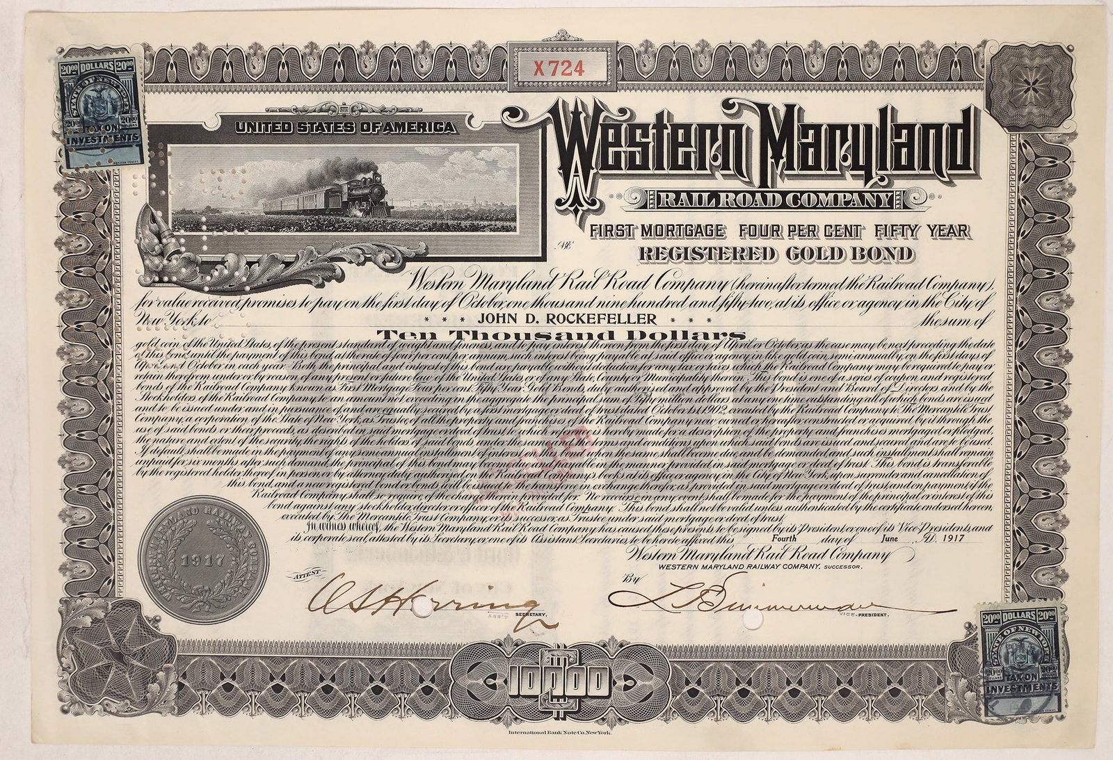 Western Maryland Railroad Co. Bond Issued to John D. Rockefeller   [172183] (1 of 2)