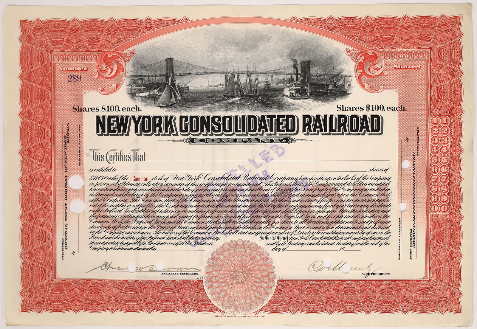 New York Consolidated RR Co. Stock 1918     [154030] (1 of 1)