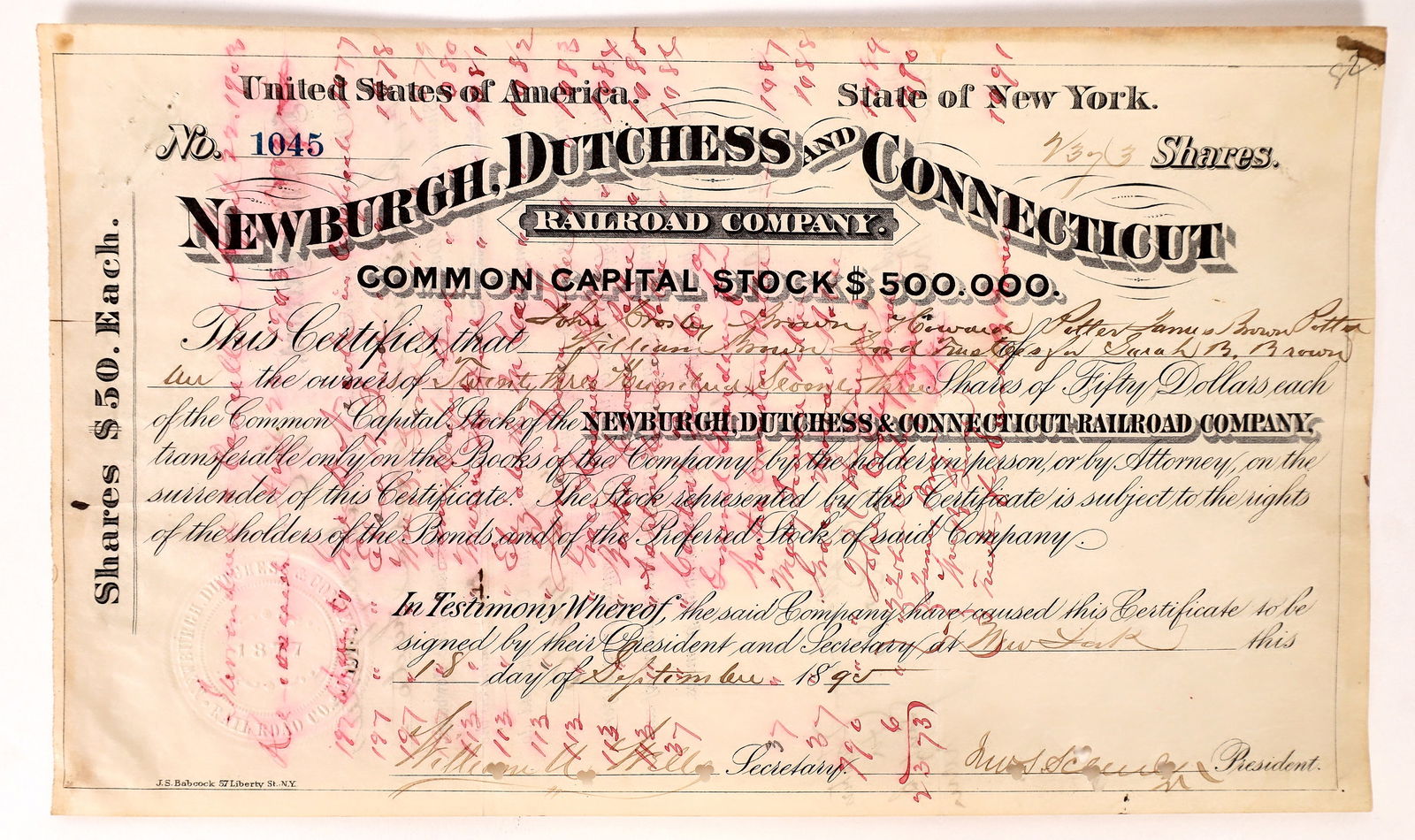 Newburgh, Dutchess & Connecticut RR Co. Stock 1895     [154040] (1 of 1)
