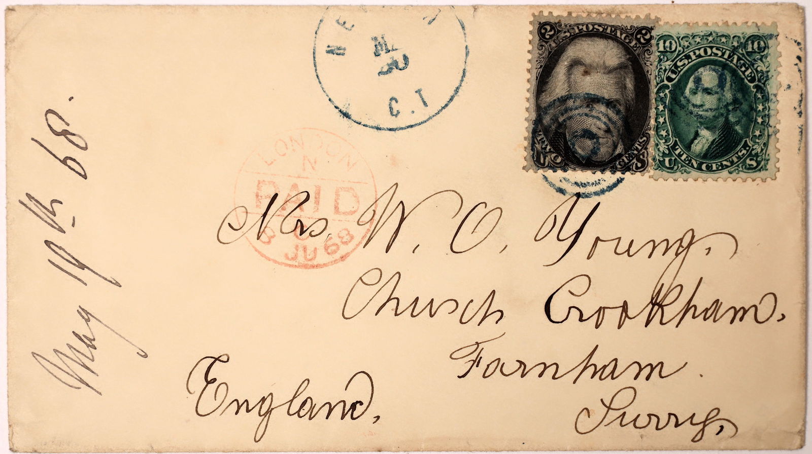 Nev/Colo. C. T. Cover w/Black Jack Stamp 1868  [145826] (1 of 1)