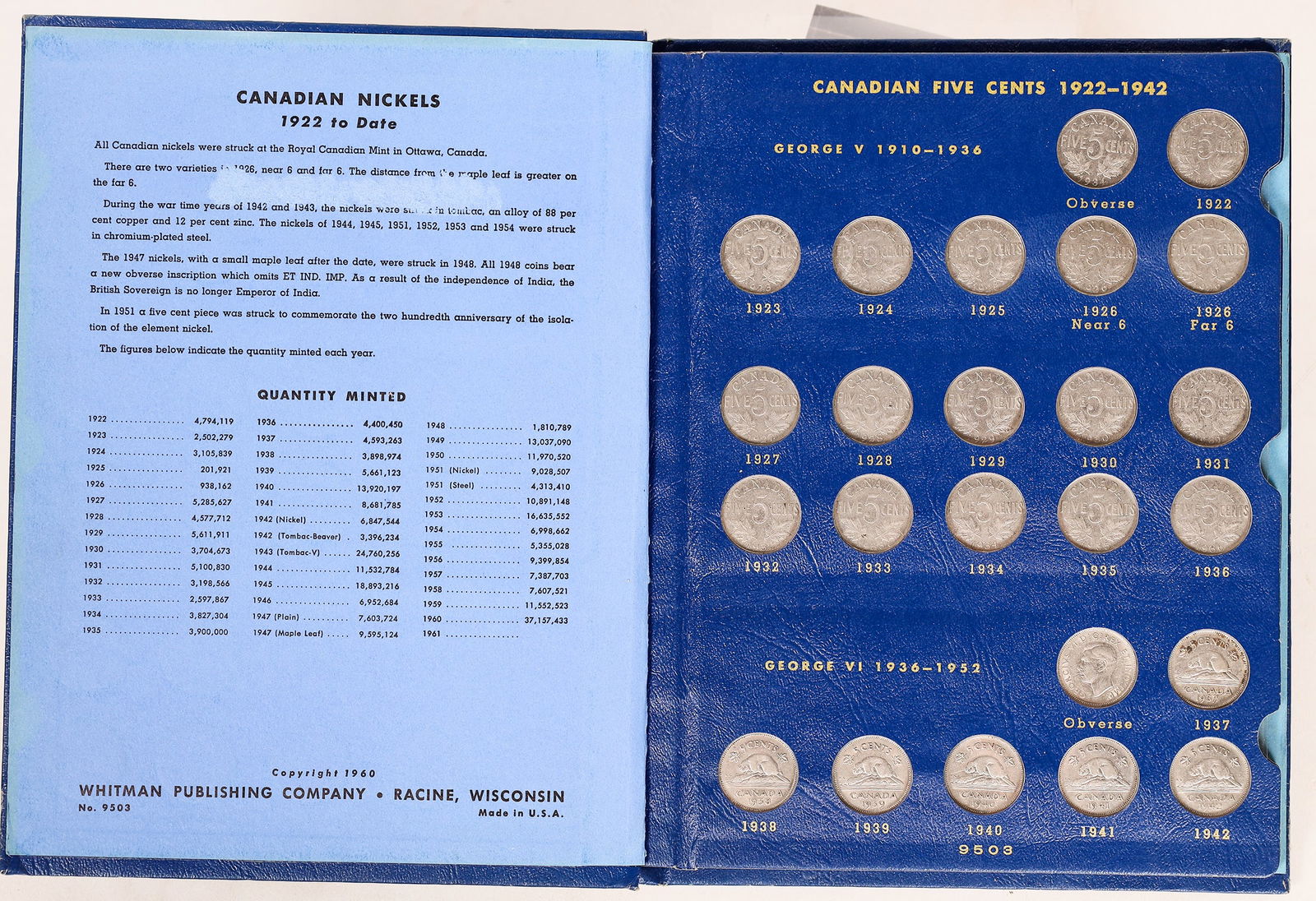 Canadian Nickels 1922- Coin Album [179095] (1 of 2)