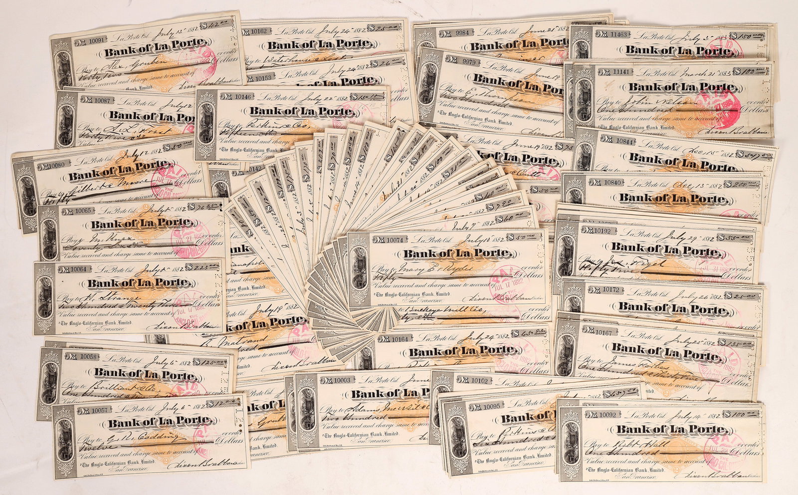 Bank of La Porte Checks w/RNGs (100) [176498] (1 of 2)