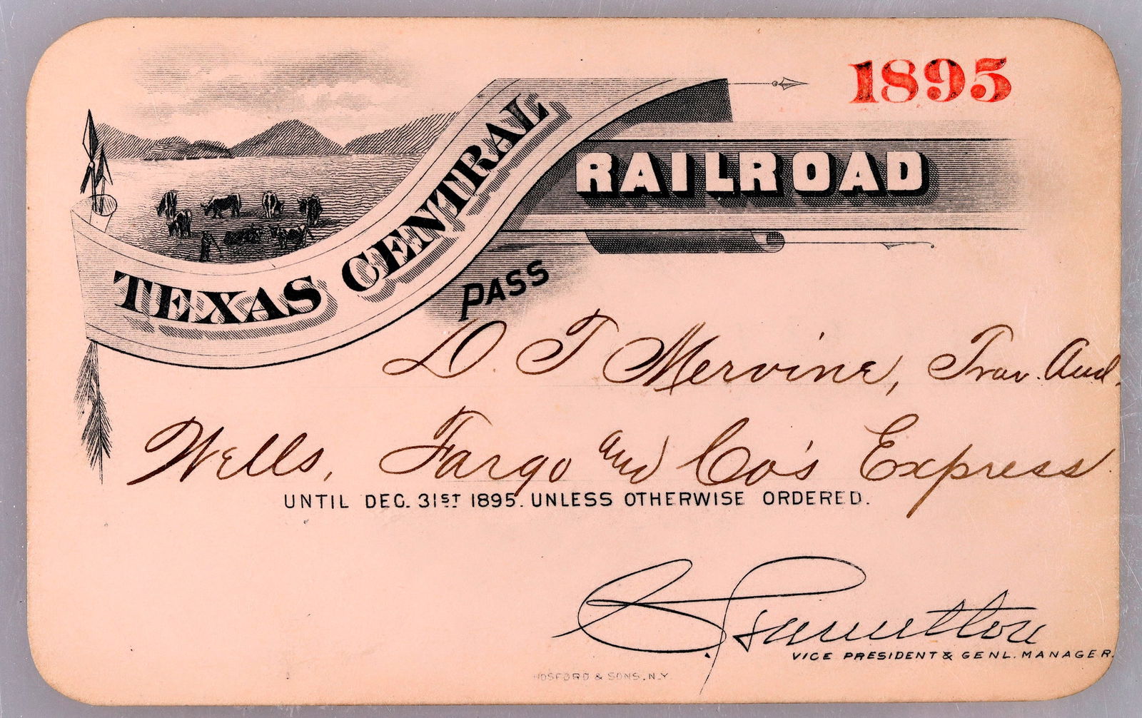 Texas Central RR pass, 1895  [179611] (1 of 2)