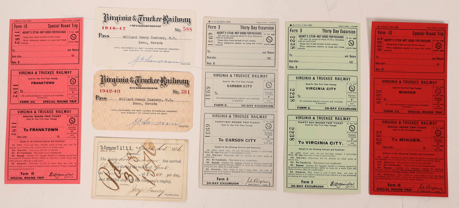 Virginia & Truckee RW Passes & Tickets  [181452] (1 of 2)