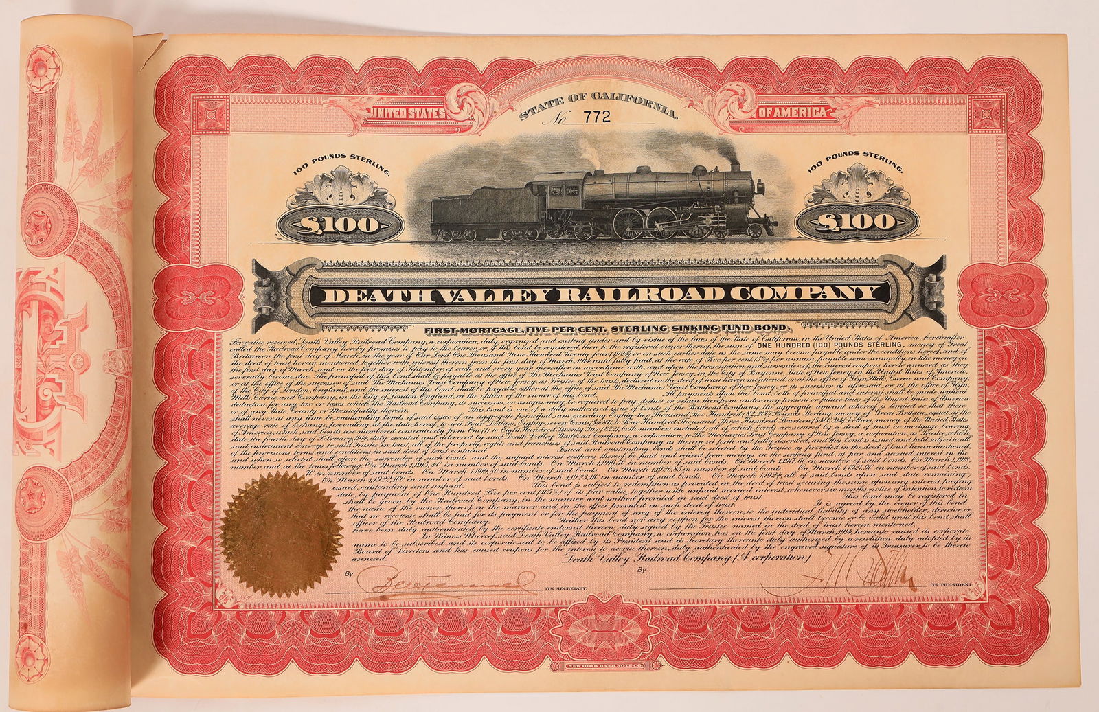 Death Valley Railroad Bond, 1914, Very Rare  [182129] (1 of 1)