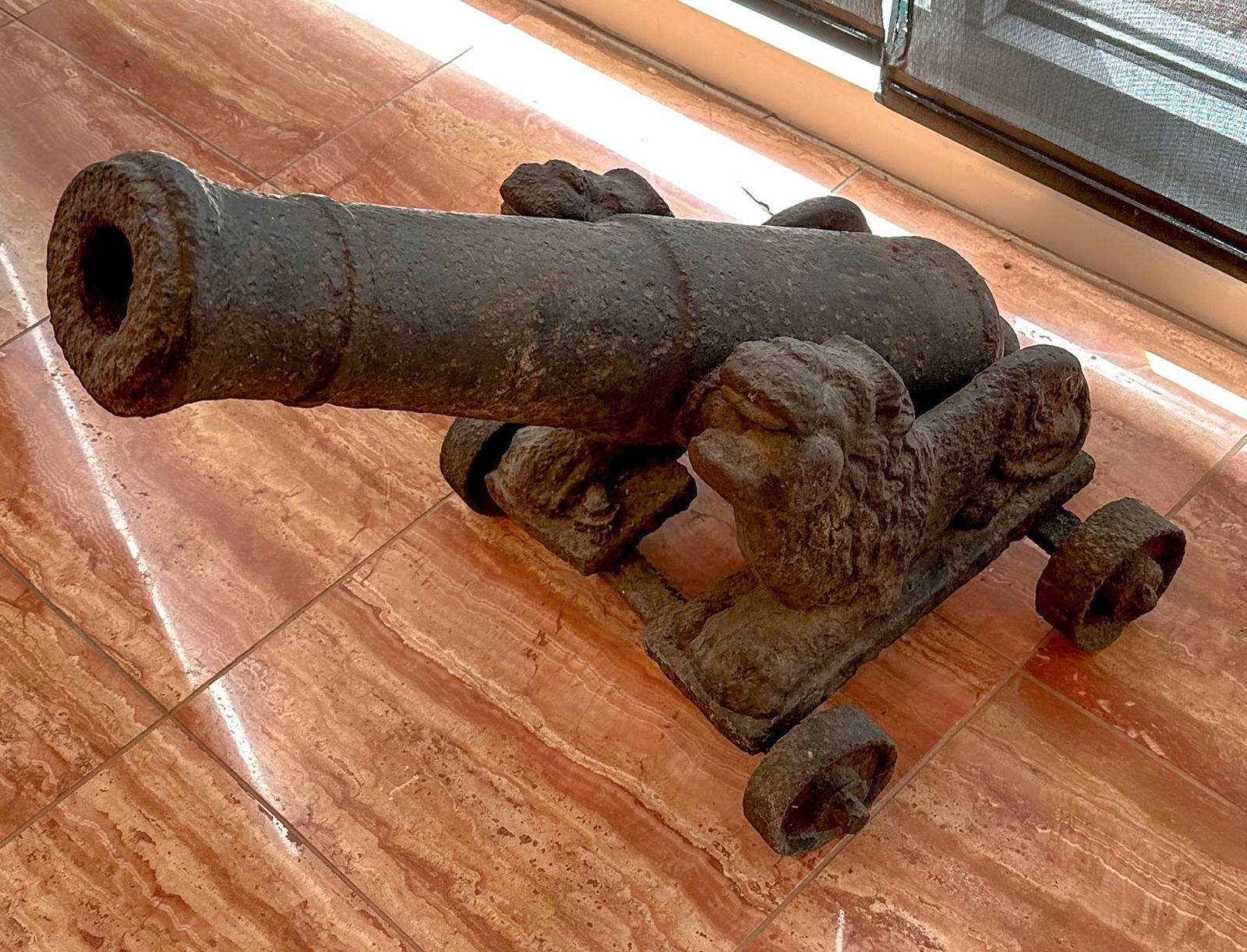 French Deck Cannon, Castiron, Mounted Into Lion Mouth Trunnions [157642] Auction