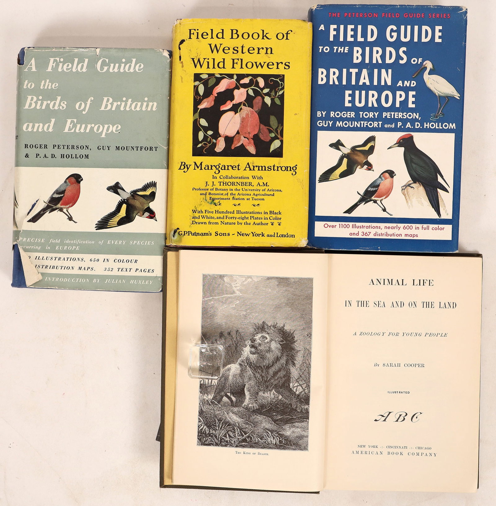 Bird, Land, Sea Animals & Wild Flowers Field Guides (4) [181038]: (4) Field Guides: Two Editions of "A Field Guide to the Birds of Britain and Europe" Peterson Mountfort Hollom. "Animal Life in the Sea and on the Land" by Sarah Cooper. "Field Book of Western Wild Fl