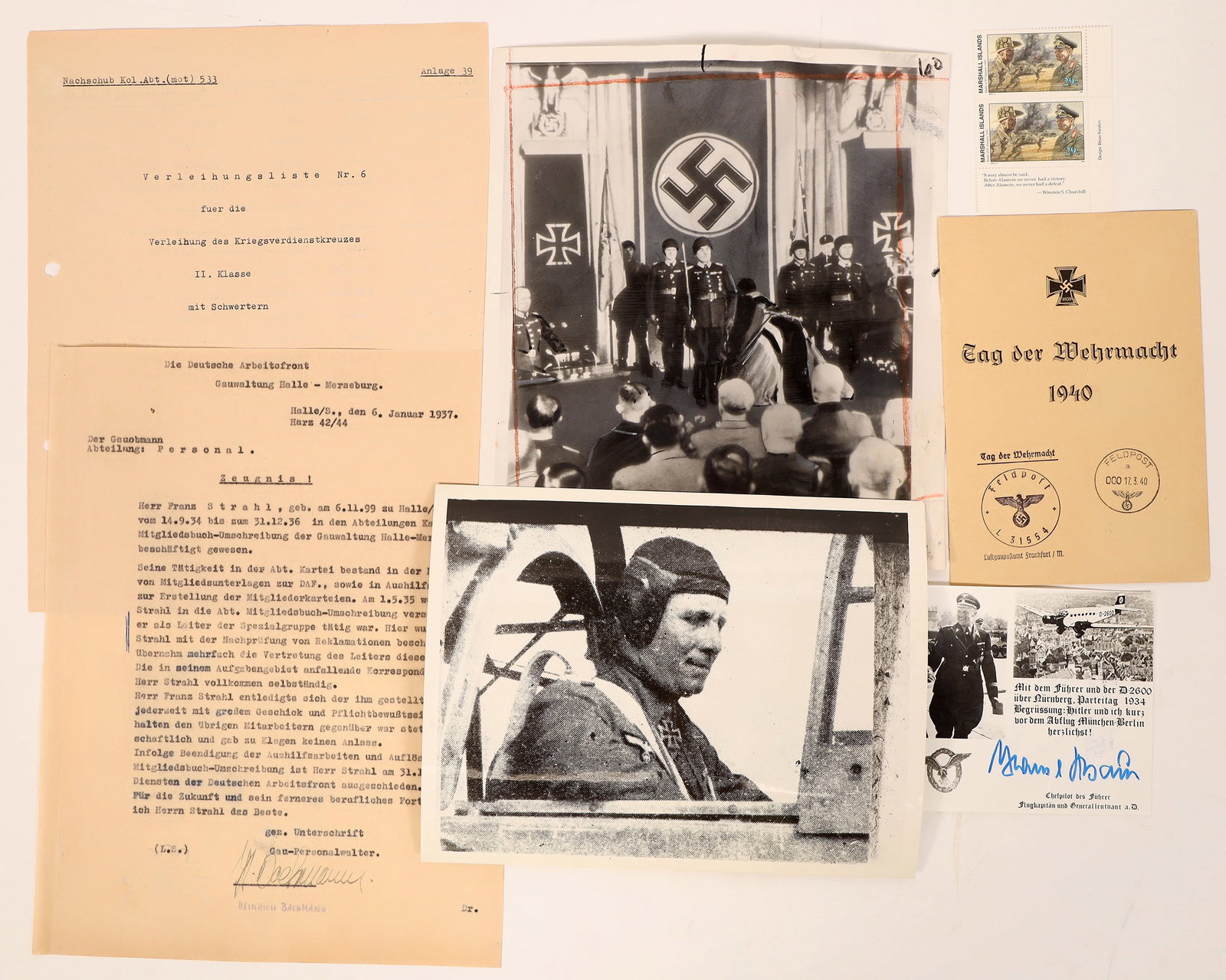 Nazi Germany Ephemera (5) [183777]: Wire photos of Rommel (Including his funeral), bulletins and letters from as early as 1937, postage stamps from WWII Germany. A nice group of Nazi ephemera and photos. All in nice condition. Please se