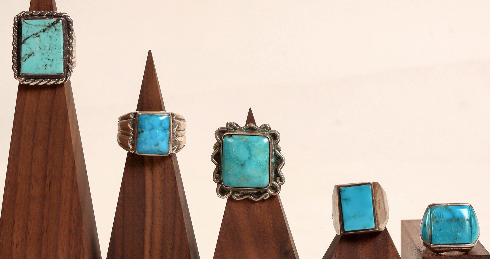 Navajo Square Cut Turquoise Stone Rings (5) [186144] (1 of 5)