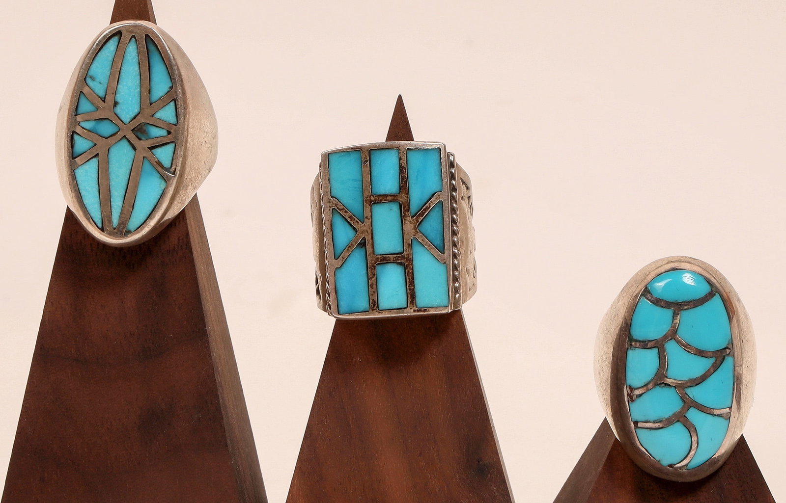 Zuni Channel Inlay Turquoise Silver Mens Rings (3) [186575] (1 of 4)