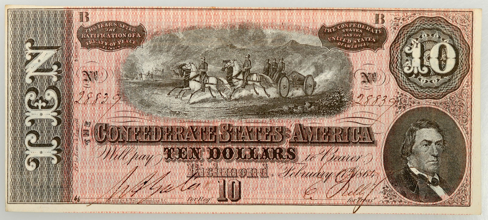 CSA Type 68 $10 Dated February 17th 1864Cr. 542 R-3 [184547] (1 of 2)