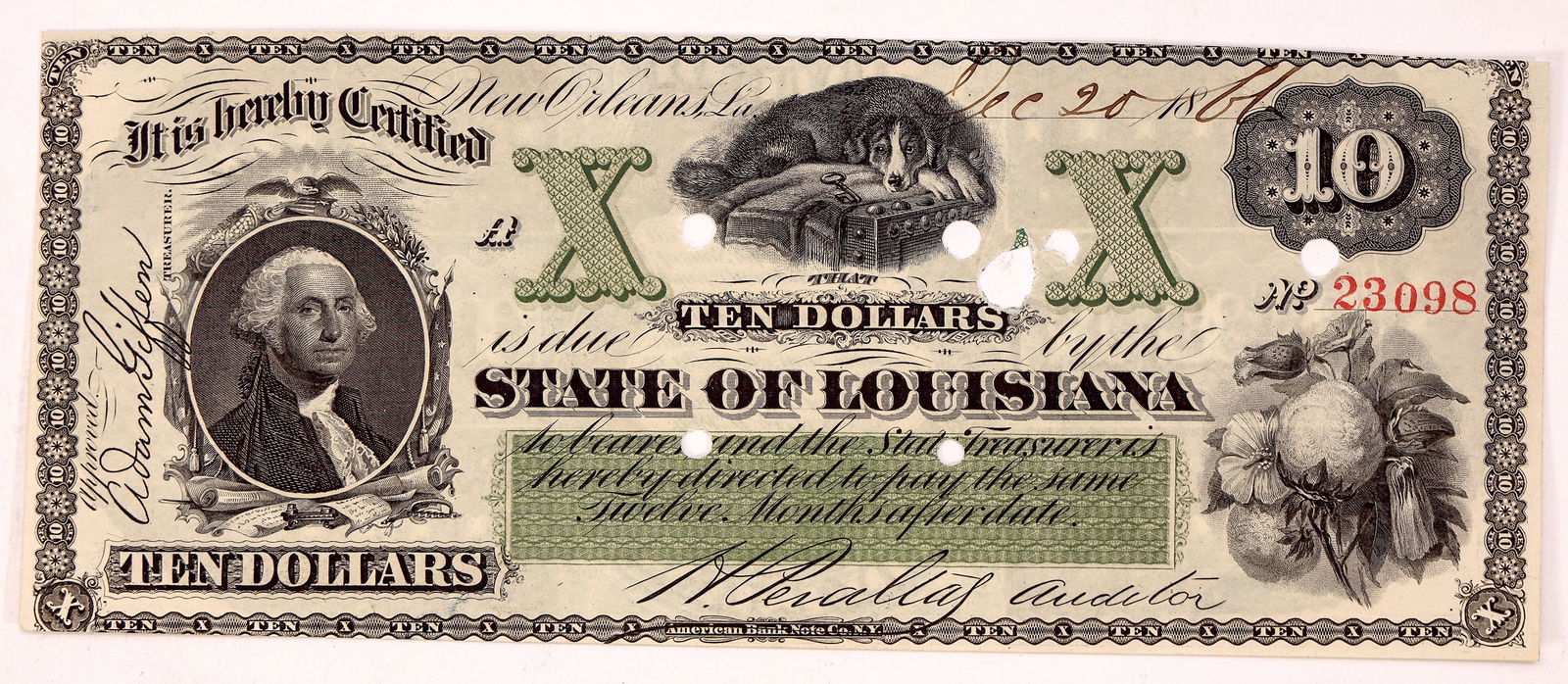 Louisiana- Confederate Treasury Note, 1866 [184677] (1 of 2)