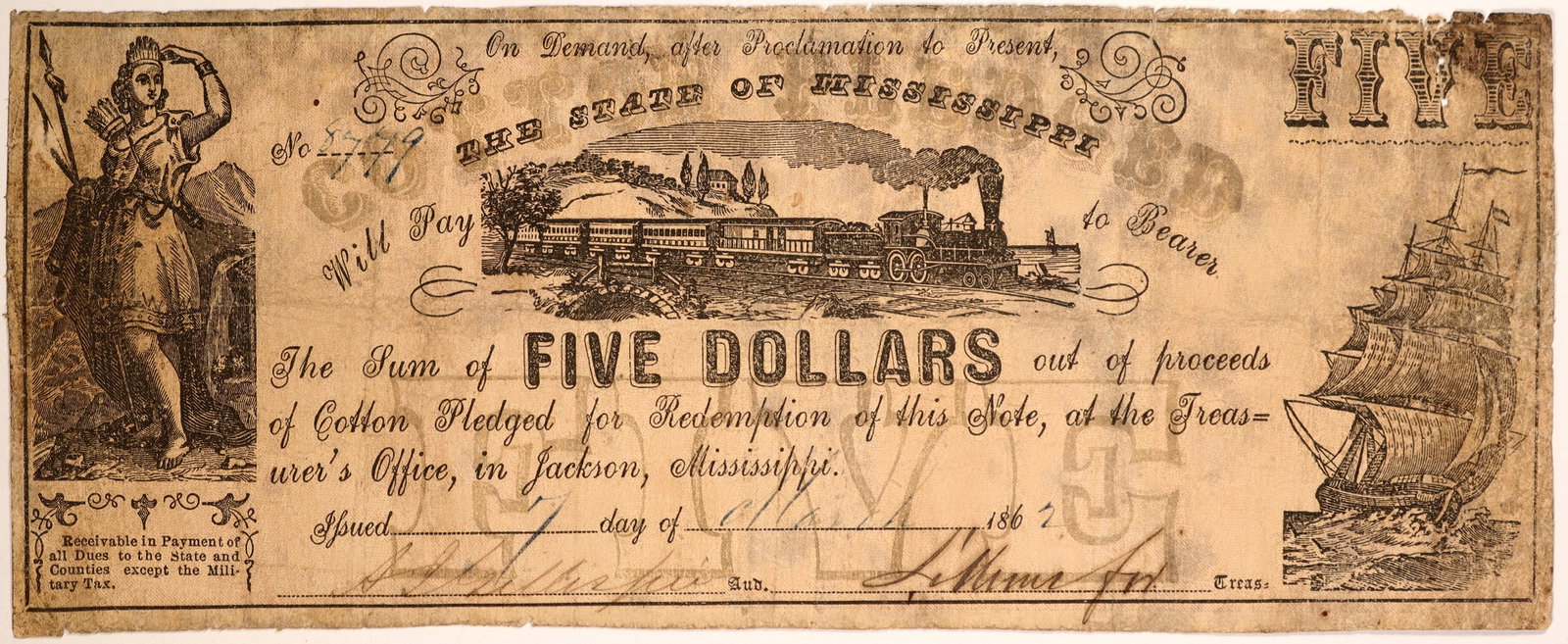 Mississippi-Criswell 13d $5 Confederate Currency [185202] (1 of 2)