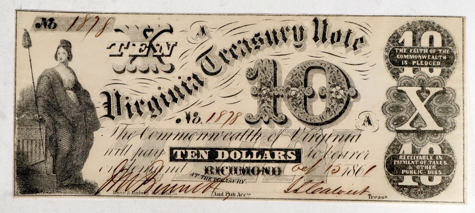 Virginia- Confederate Treasury Note, 1861 [185663] (1 of 1)