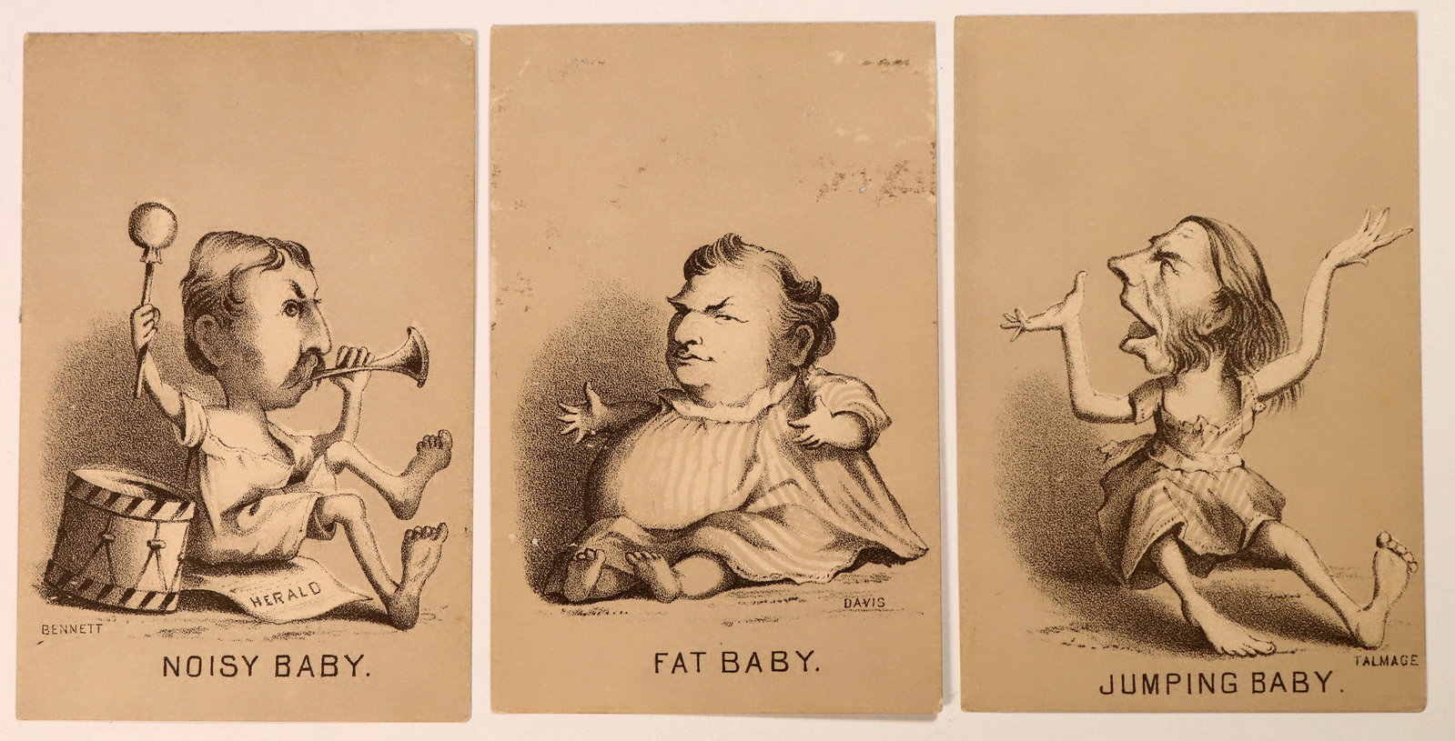 Baby Tradecards (3) [186871]: 3 different baby tradecards, Noisy Baby, Jumping Baby, Fat Baby-some front issues.