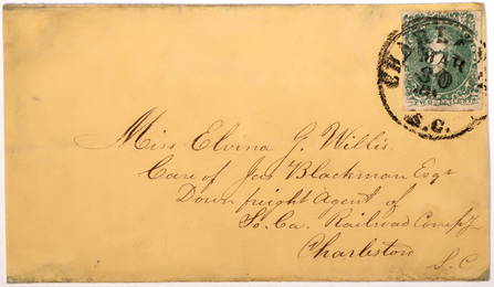 Scott Confederate #3 2c Green on Drop Letter Cover [184763]