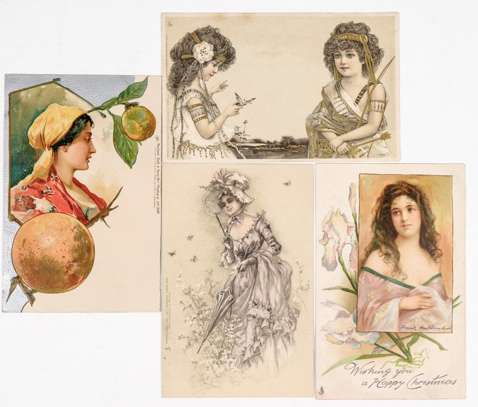 Art Nouveau Postcards by Tuck 4 [185403]: 4 Art Nouveau postcards by Tuck. Frank Harliland & 3 unsigned.