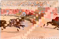 Spanish Bullfight Scene Painted Tile by Molina  [145768]