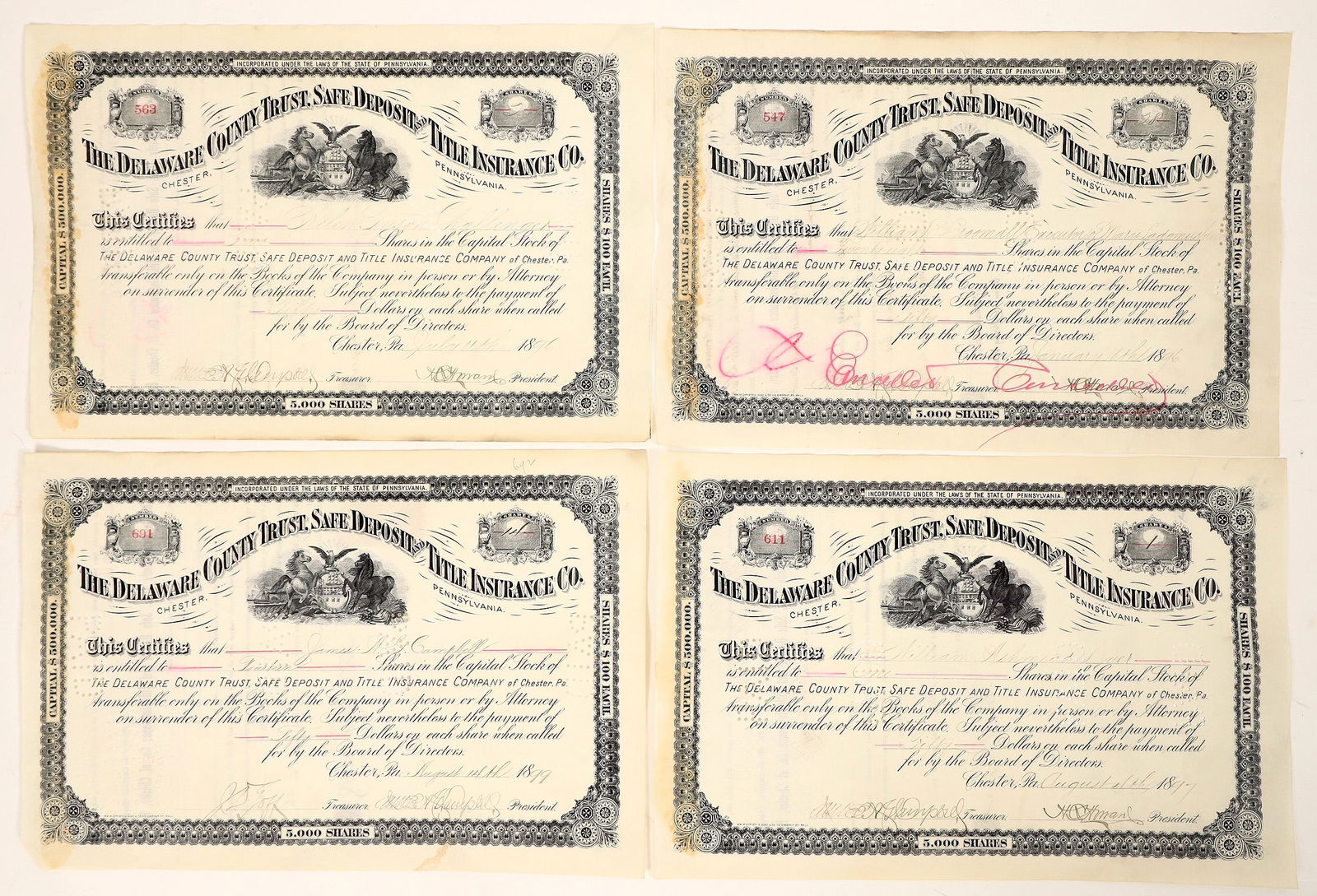 Bank Stocks Delaware Co.Pa.c1896-99 (4) [187690] (1 of 1)