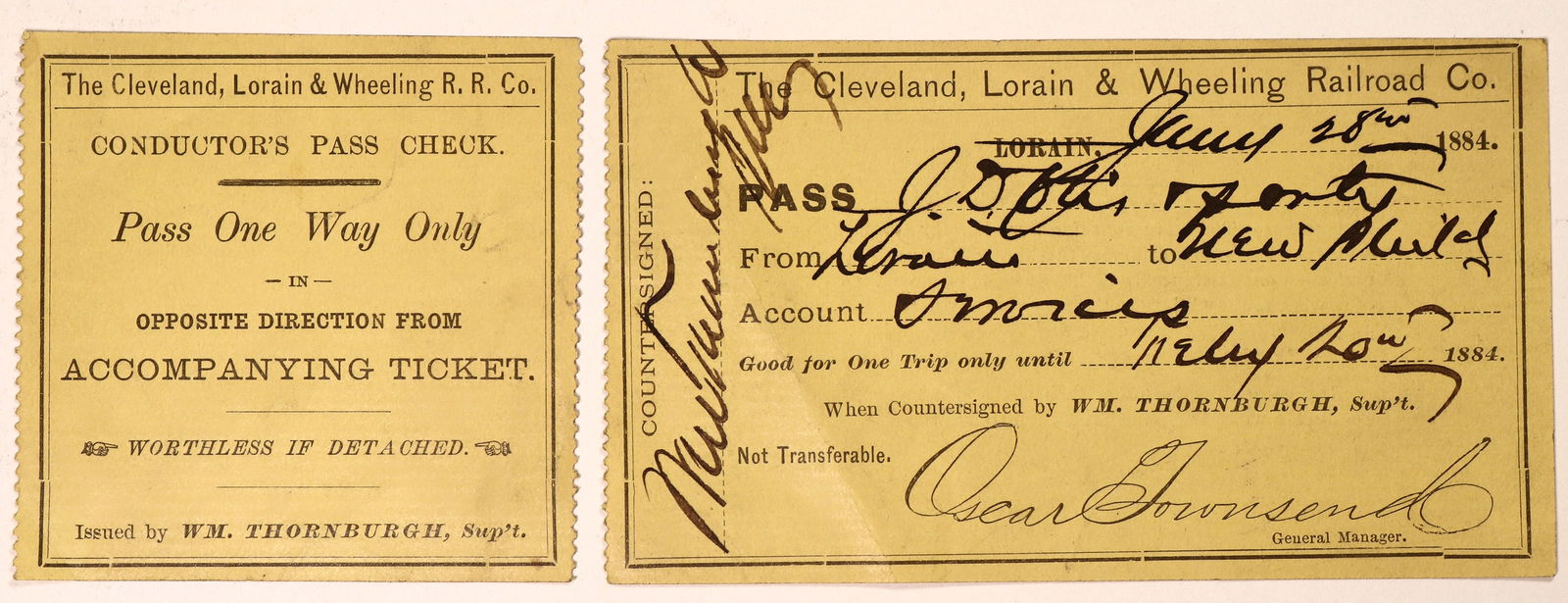 Railroad Passenger Ticket & Return Stub Ohio 1884 (2) [186858] (1 of 1)