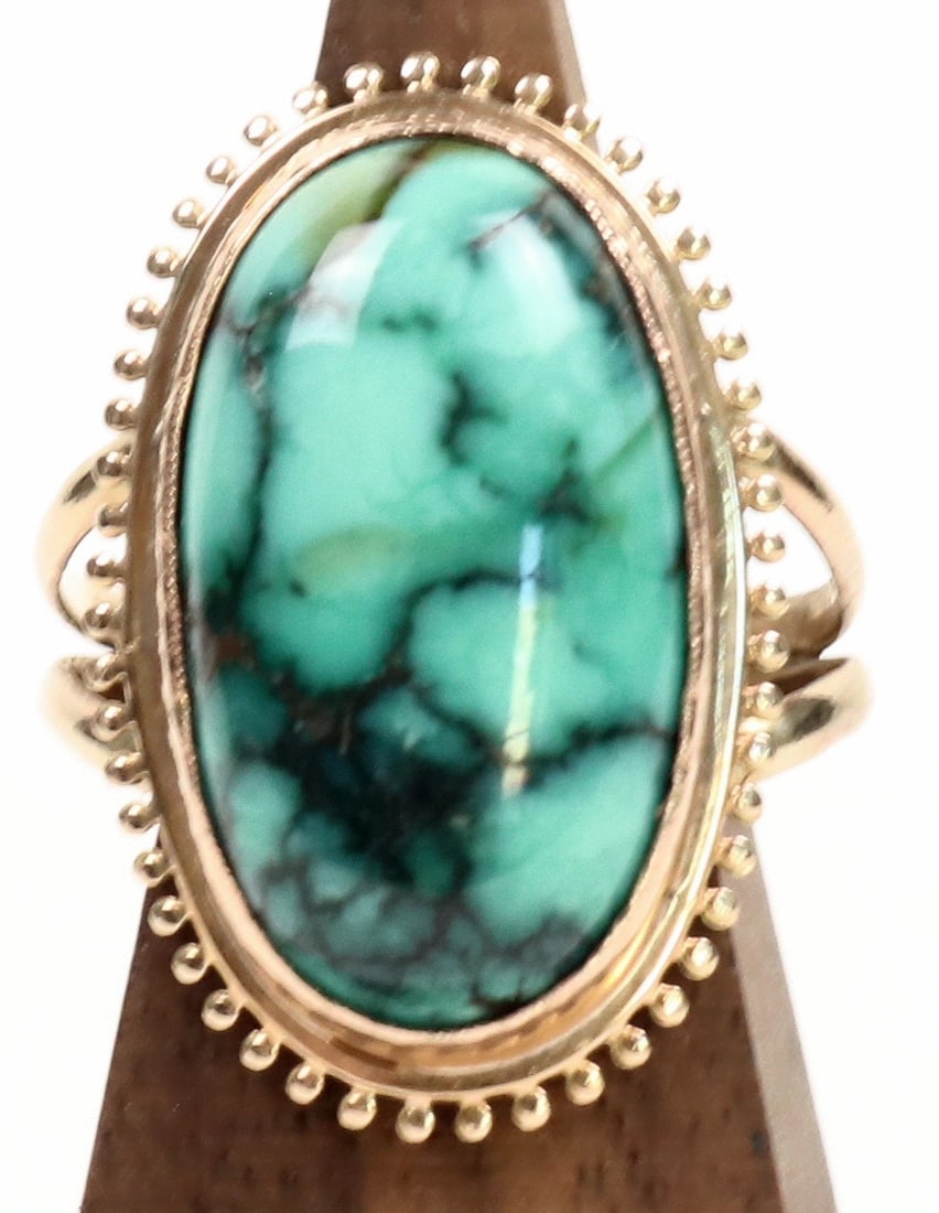 Navajo Morenci Turquoise Ring Set in 14k Gold [124951] (1 of 2)
