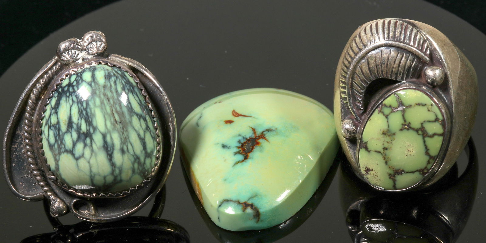 Navajo Silver & Green Turquoise Rings (2) [124909] (1 of 2)